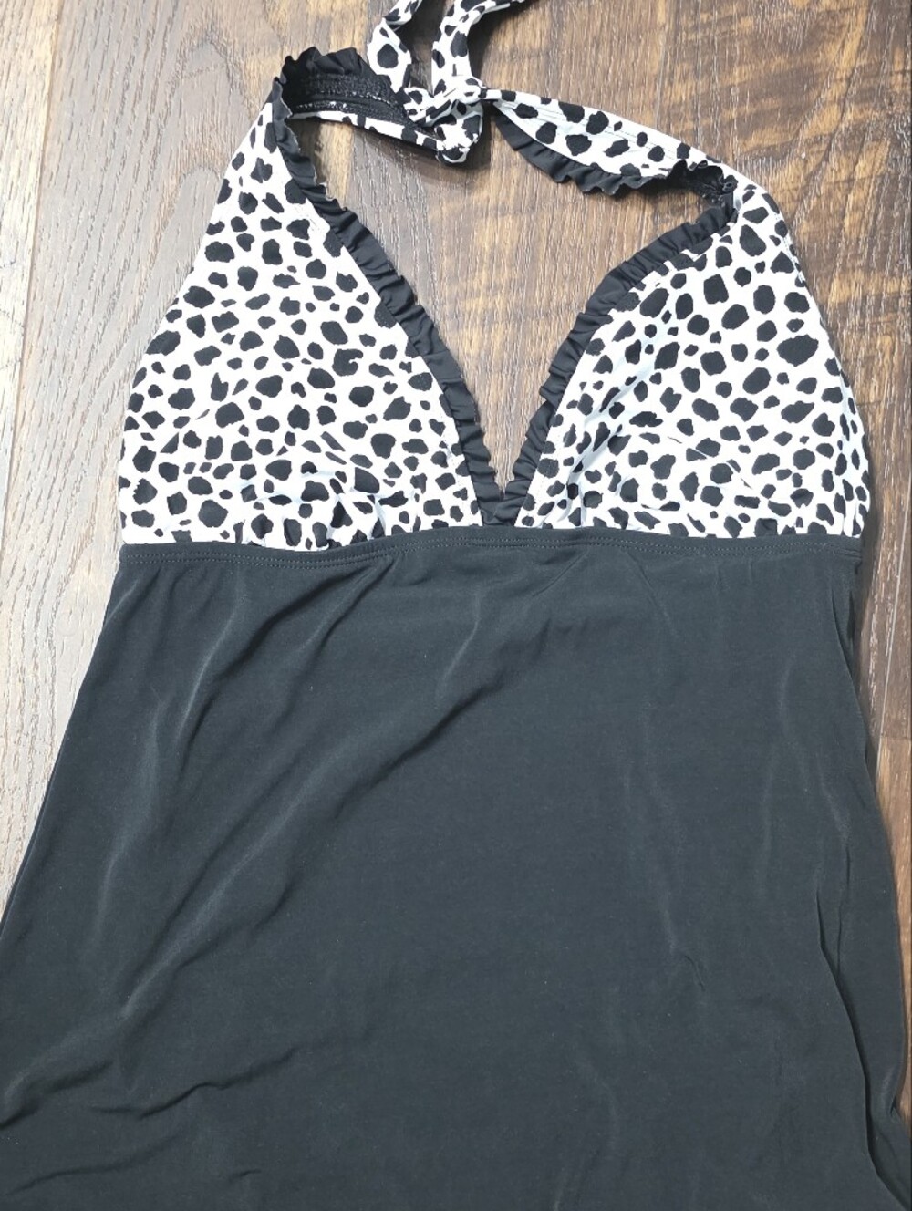 Catalina Black Swim Dress with Dalmatian Print Trim